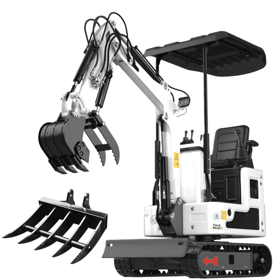 MachPro 1.2 Ton New Pilot Control B&S Gasoline Mini Excavator, With Rake, Work for Tight Space Construction, Landscaping, Farming
