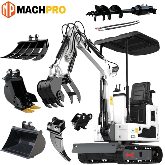 MachPro 1.2 Ton New Pilot Control B&S Gasoline Mini Excavator, With Toothless Bucket, Work for Tight Space Construction, Landscaping, Farming