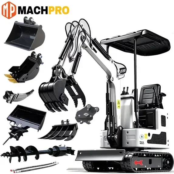 MachPro Mini Excavator with attachment set 1.2 Ton New Pilot Control 13.5hp B&S Gasoline , Work for Tight Space Construction, Landscaping, Farming