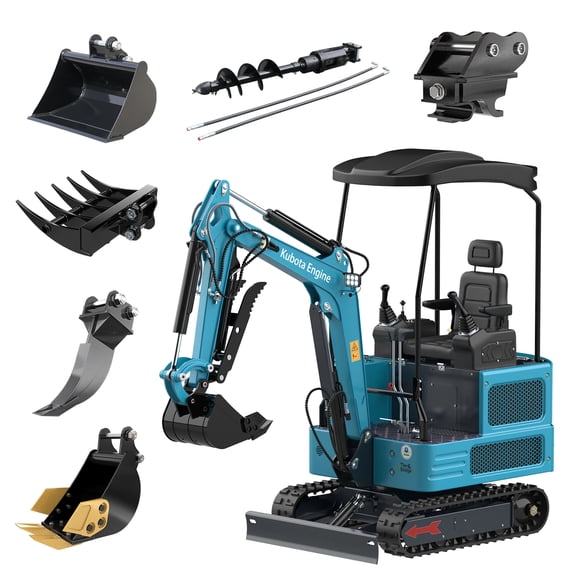 MachPro 1.8 Ton Diesel Mini Excavator With seven attachments, EPA-Certified Kubota Engine, Pilot Control System, 2800 lbs Dig Force, Ideal for Landscaping, Trenching & Construction