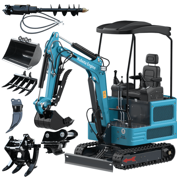 MachPro 1.8 Ton Diesel Mini Excavator With Quick Coupler, Grapple, EPA-Certified Kubota Engine, Pilot Control System, 2800 lbs Dig Force, Ideal for Landscaping, Trenching & Construction