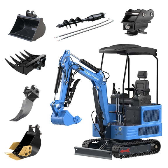 MachPro 1.8 Ton Mini Excavator, EPA-Certified Kubota Diesel Engine, 2800 lbs Digging Force for Home, Garden, Trenching, Landscaping & Construction