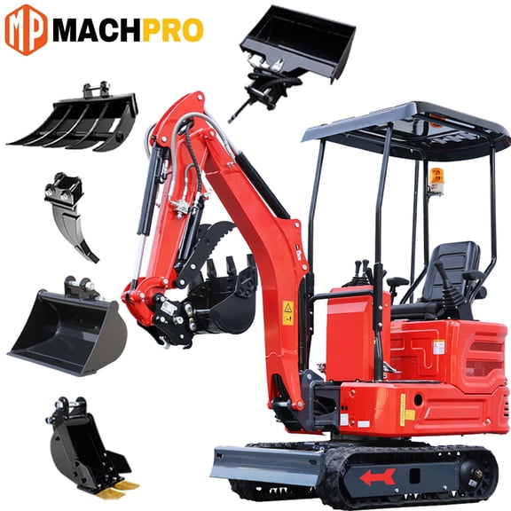 MachPro 1.4 Ton Mini Excavator with Grapple, EPA-Certified Kubota Diesel Engine, Digging Force for Home, Garden, Trenching, Landscaping & Construction