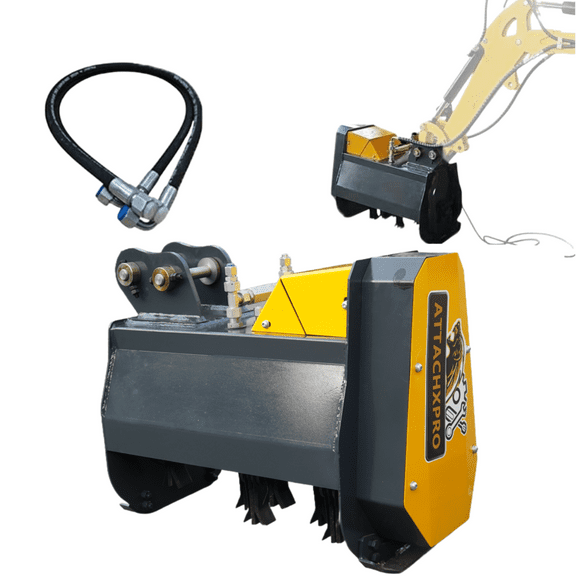 MachPro Mini Excavator Grass Cutter Attachment, Drum Rotary Mower, with A Built-in Motor, Grass Trimming, Forward, Backward Steering Functions