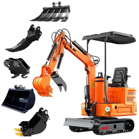 MachPro Mini Excavator With 5 Attachment, Pilot System, 13.5HP B&S Gasoline Engine, Fully Assembled