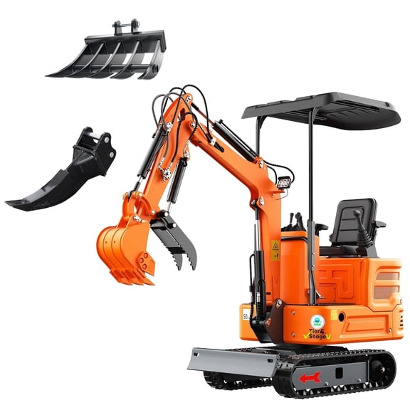 MachPro 1.2Ton Mini Excavator,B&S EPA Gas Engine, 13.5HP Pilot‑Control Track Bulldozer with hydraulic thumb clamp, 300 bucket,Ripper,rake Attachments for Yard Farm, Simple Boom‑Arm Self Assembly