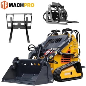 MachPro Mini Skid Steer Loader 24HP Rato Stand-On Compact Track Loader with Bucket & 2 Attachments for Landscaping & Construction