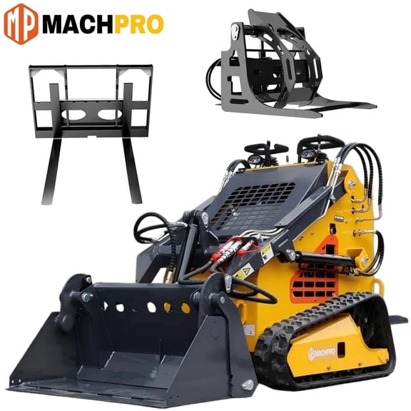 MachPro Mini Skid Steer Loader 24HP Rato Stand-On Compact Track Loader with Bucket & 2 Attachments for Landscaping & Construction