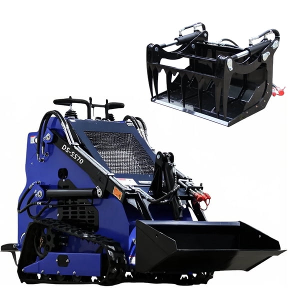 MachPro Mini Skid Steer Loader with Clamp, Bucket, 22HP Multifunction Stand-On Crawler Skid Steer Machine, Hydraulic Drive Compact Track Loader