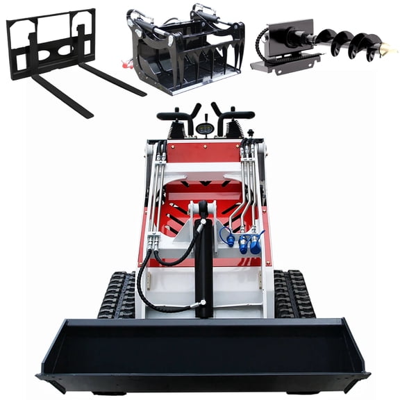 MachPro Stand-On Mini Skid Steer Loader with Briggs & Stratton 13.6HP Engine, Compact Track Loader with 3 Accessories for Landscaping, Farm & Property Maintenance