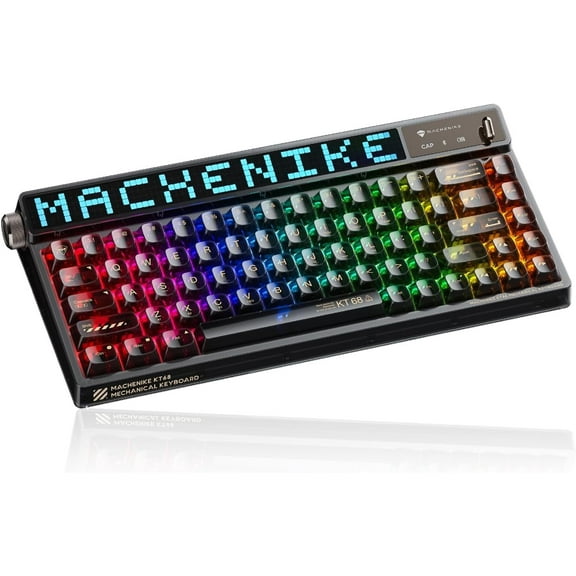 Machenike KT68 Pro 65% RGB Wireless Compact Mechanical Gaming Keyboard, Customizable LED Screen, 3-Modes 68 Keys Hot Swappable Gateron Brown Switch, Anti-Ghosting, Transparent Keycaps, Win/Mac, Black