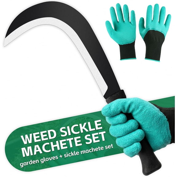 Machete Sickle Garden Tool Brush Clearing Machetes with Carbon Steel - Weeding Sickle Machete for Yard Work,Camping,Gardening