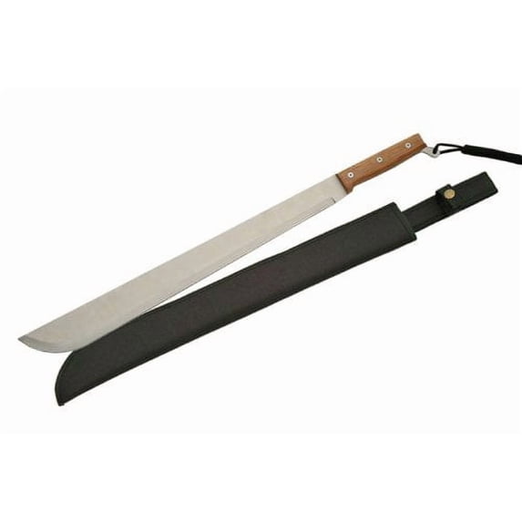 SZCO 26.75 Inch Lanyard Satin Finish Blade Wood Handle Full Tang Leather Sheath Outdoor Survival Camping Cutting Tool Professional Quality