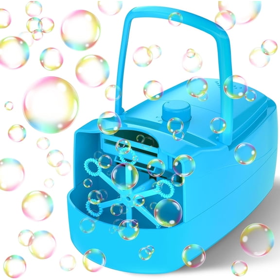 Machine, 18000+ Bubbles Per Minute Maker Blower for with 2 Speeds,6 Wands,Operated by or Plug-in for Outdoor/Indoor Birthday Parties,Wedding (Blue)