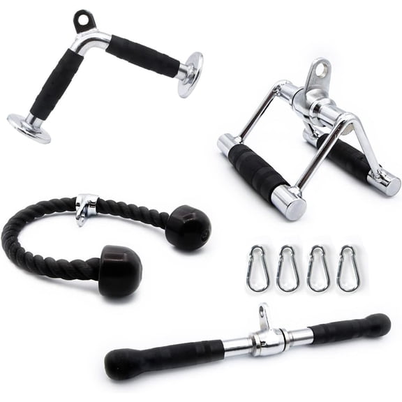 Machine Attachments for Gym, LAT Pulldown Accessories with Multi-Option: V Bar, Tricep Rope, Double D Handle, Rotating Straight Bar, for Weight Fitness