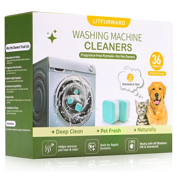 Machine Cleaner Tablets for Pet Owners Pro Front & Top Load HE Washers Removes Pet Hair Buildup Eliminates Odors & Residue 36 Tablets 1.5-Year Supply Septic Safe Deep Clean