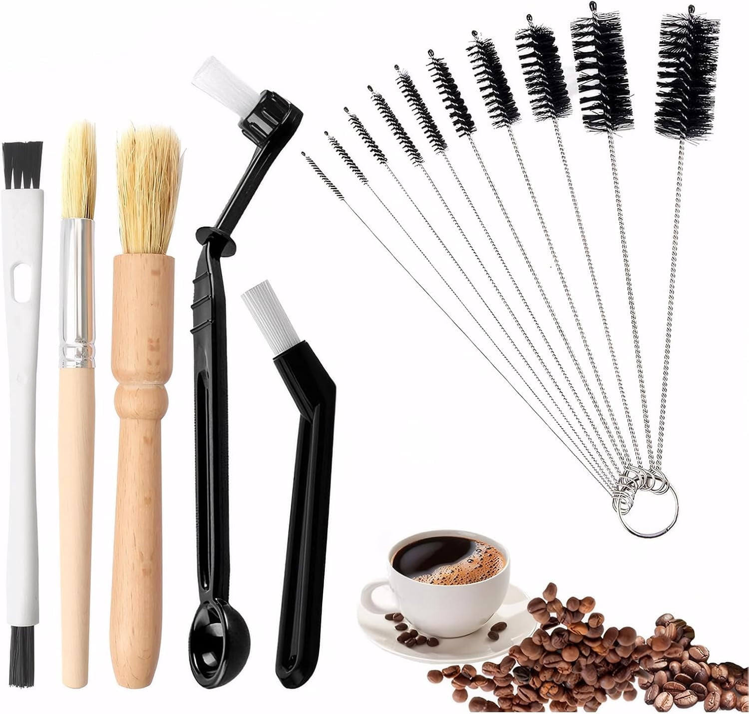 Machine Cleaning Brush - 15 PCS Long Handle Straw & Bottle Brush Kit, Flexible Scrubber for Coffee Pots, Mugs, Cups, Water Bottles, Glassware & Bent Pipes