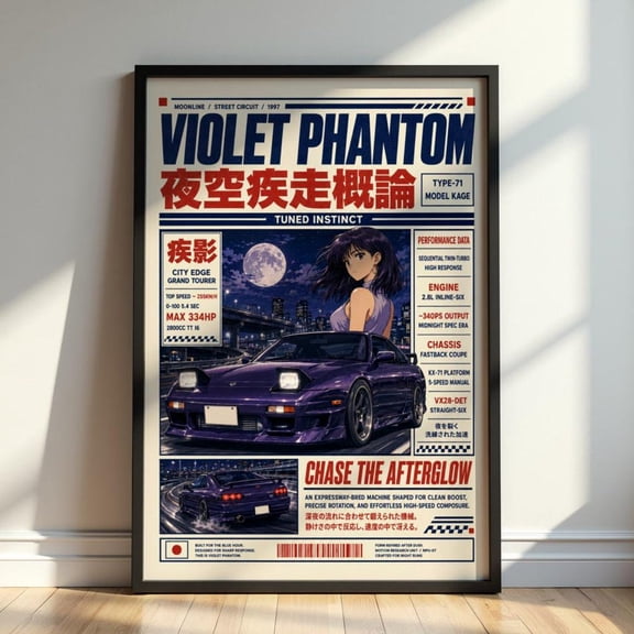 Machine Drift Wall Art Japanese Street Racing Print Retro Manga Car Decor Touge Motorsport Artwork, Unframed Paper Print