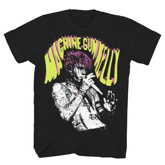 Machine Gun Kelly Men's MGK Singing Photo T-Shirt Black Medium | Officially Licensed Merchandise