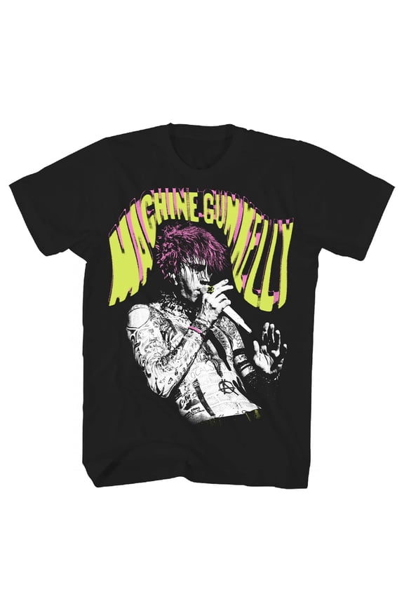 Machine Gun Kelly Men's MGK Singing Photo T-Shirt Black Medium | Officially Licensed Merchandise