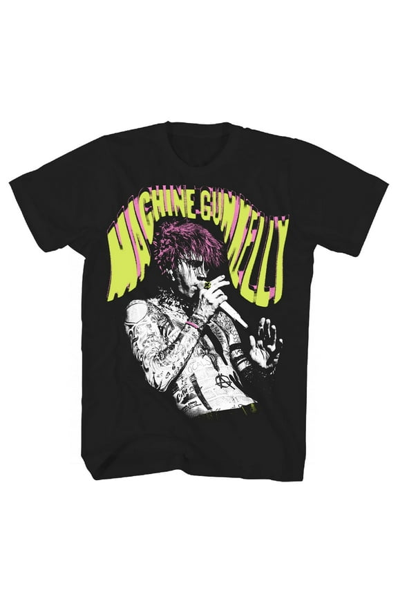 Machine Gun Kelly Men's MGK Singing Photo T-Shirt Black Small | Officially Licensed Merchandise