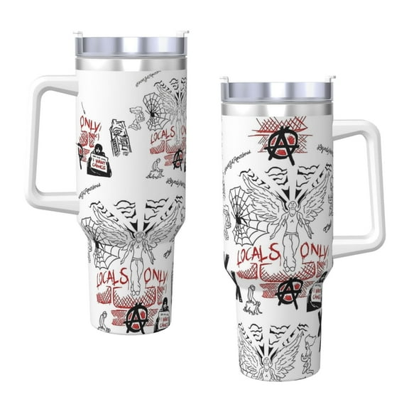 Machine Gun Kelly Tattoos 40 Oz Tumbler With Handle And Straw Double Wall Stainless Steel Sublimation Tumbler With Handle Leakproof,Bpa-Free,Keep Cold Hours
