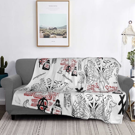 Machine Gun Kelly Tattoos Flannel Blanket Funny Ultra-Soft Micro Warm Throw Blanket Fleece Blanket Interesting Gift 50"X40"