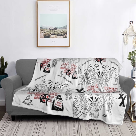 Machine Gun Kelly Tattoos Flannel Blanket Funny Ultra-Soft Micro Warm Throw Blanket Fleece Blanket Interesting Gift 50"X40"