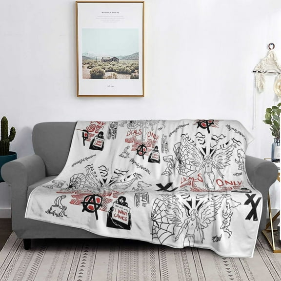 Machine Gun Kelly Tattoos Flannel Blanket Funny Ultra-Soft Micro Warm Throw Blanket Fleece Blanket Interesting Gift 80"X60"