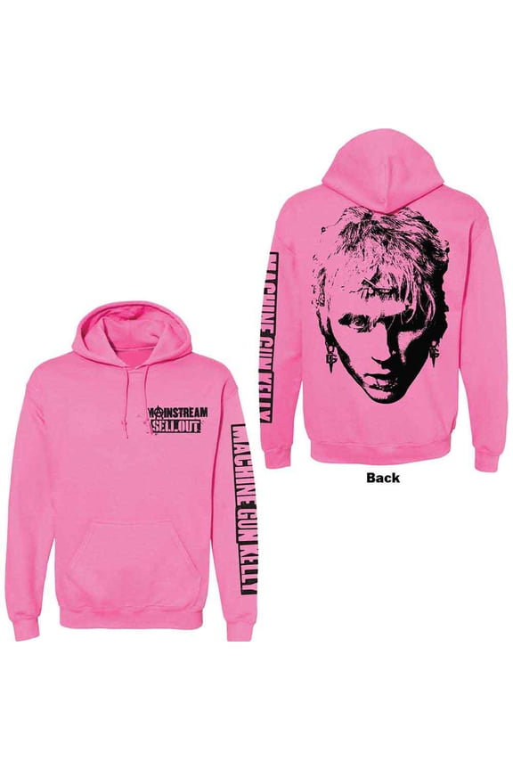 Machine Gun Kelly Unisex Pullover Hoodie Sweatshirt Pink Face (Back & Sleeve Print) (Medium)