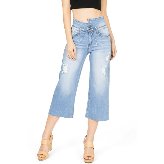 Machine Jeans Women's Juniors High Waist Crop Denim Culottes Jeans (9, Denim)