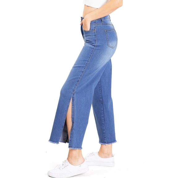 Machine Jeans Women's Juniors High Waist Crop Denim Side Slits Jeans (7, Denim)