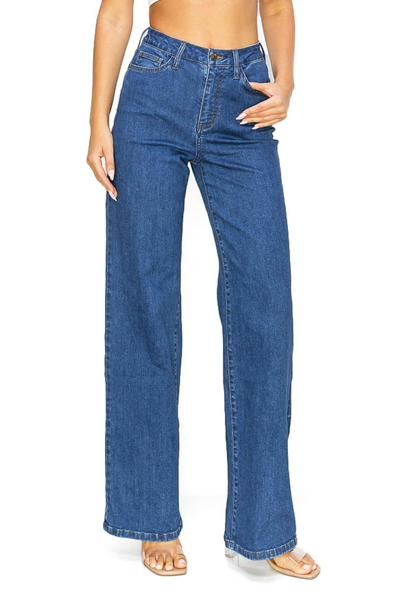 Women's Juniors High Waist Wide-Leg Jeans (7, Dark Denim)