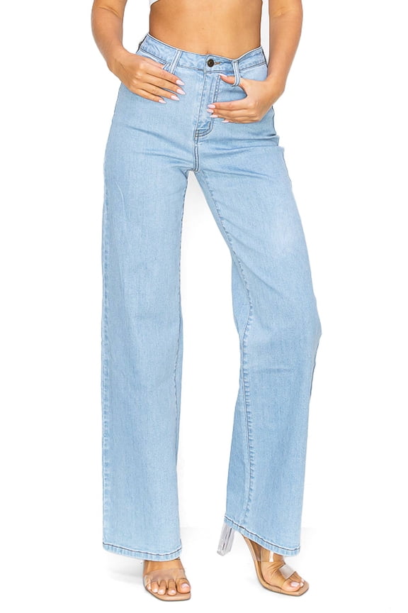 Women's Juniors High Waist Wide-Leg Jeans (9, Light Denim)