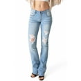 thumbnail image 1 of Machine Jeans Women's Juniors Mid Waist Distressed Bootcut Jeans (7, Light Denim), 1 of 7