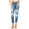thumbnail image 1 of Machine Jeans Women's Juniors Mid Waist Distressed Skinny Jeans  (Med Denim, 1), 1 of 5