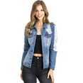 thumbnail image 1 of Machine Jeans Women's Ripped Denim Distressed Slim Fit Denim Jacket (S, Denim), 1 of 4