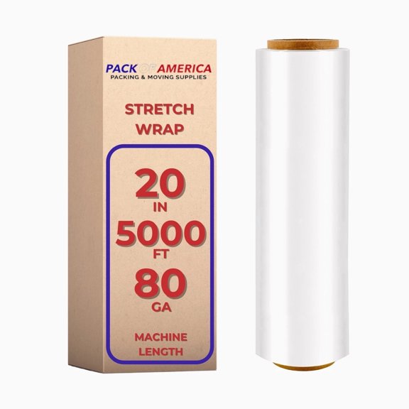 Machine Length Stretch Film, Shrink Wrap 20" x 5000' x 80 Gauge, 1 Roll