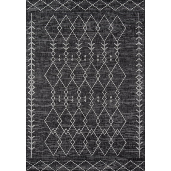 Machine Made Charcoal Charcoal Indoor/Outdoor Rugs