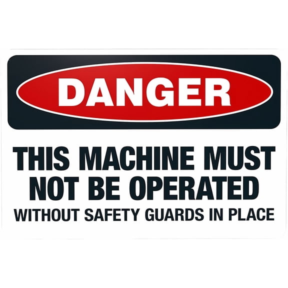 This Machine Must Not Be Operated Without Safety Guards In Place Warning Sign - 8"x12" Security Safety Metal Sign, Vintage Caution Poster for Business Office Home, Machinery Guard