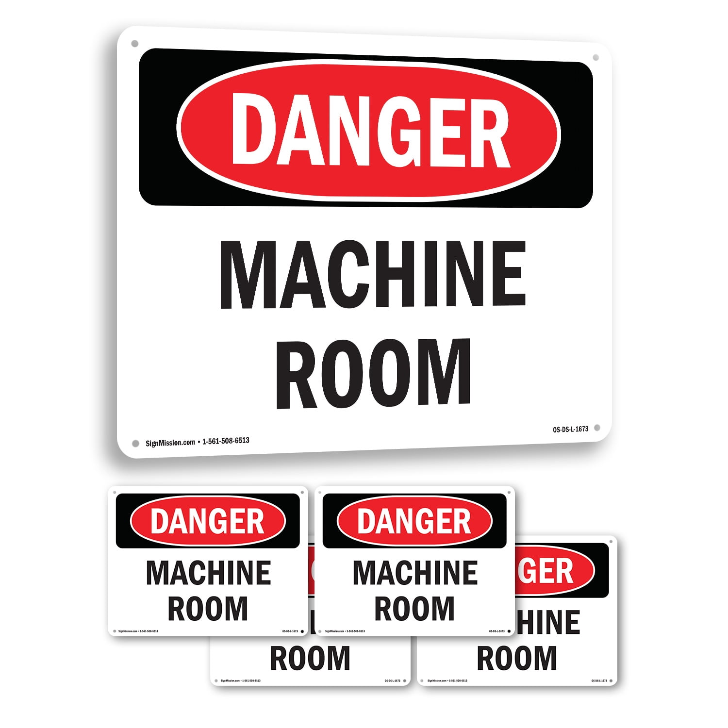 Machine Room OSHA Danger Rigid Plastic Sign 24 Inch x 18 Inch - 5 Pack ...