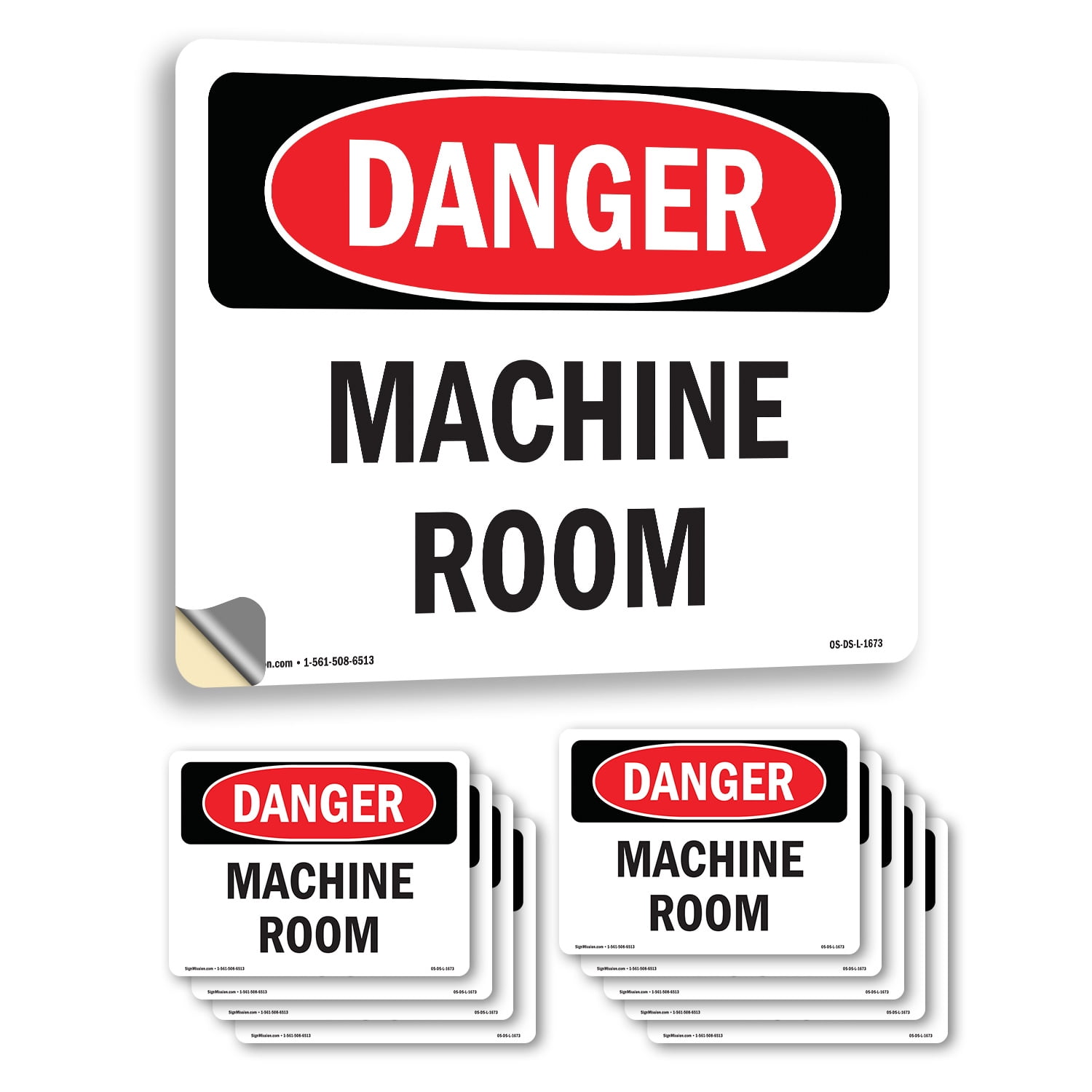 Machine Room OSHA Danger Vinyl Decal Label 24 Inch x 18 Inch - 10 Pack ...