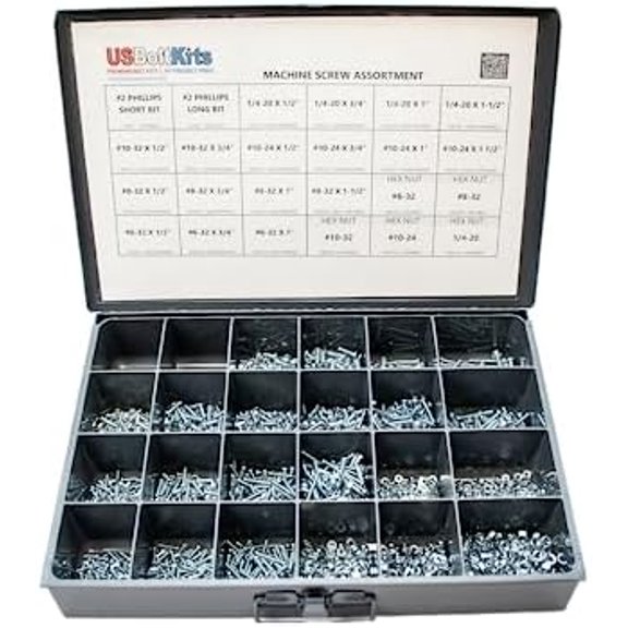 Machine Screw Assortment Kit Includes Phillips Bits-2,410 Piece Phillips Pan Head$$Hardware