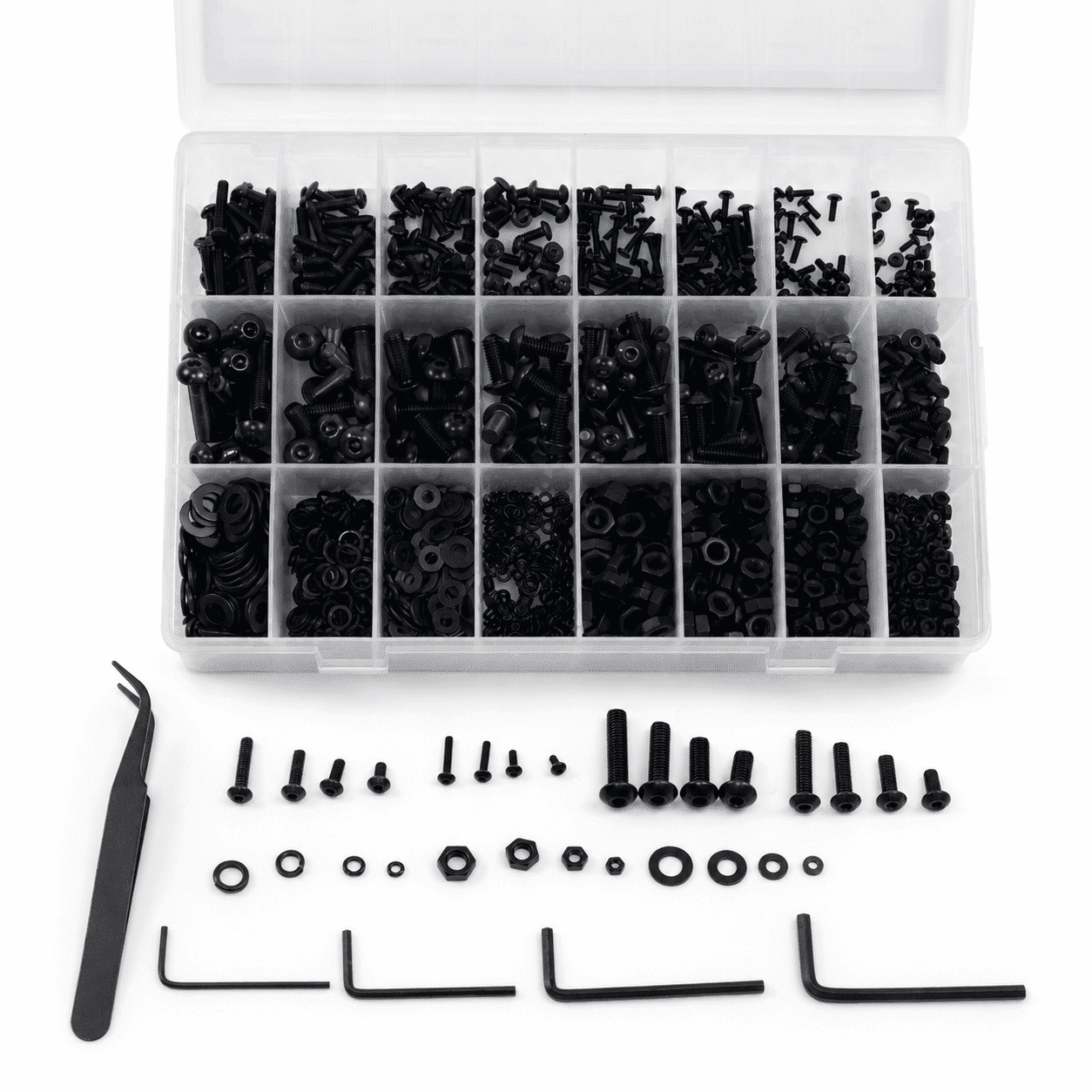 Machine Screw Assortment Kit M2 M3 M4 M5 Metric Bolts and Nuts Kit with Lock and Flat Washers Hex Button Head 10.9 Alloy Steel Cap Screw Set with Allen Wrench 2020 Pcs
