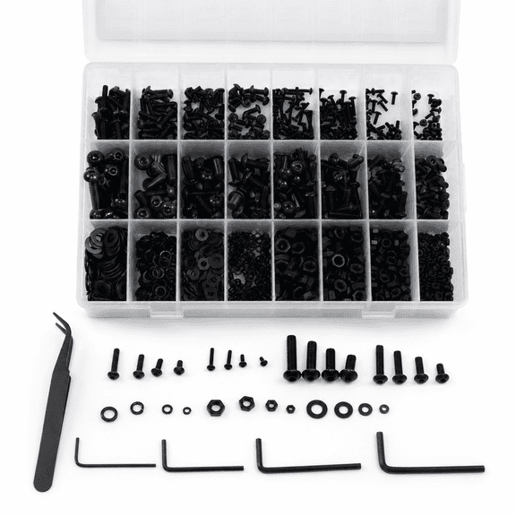 Machine Screw Assortment Kit M2 M3 M4 M5 Metric Bolts and Nuts Kit with Lock and Flat Washers Hex Button Head 10.9 Alloy Steel Cap Screw Set with Allen Wrench 2020 Pcs
