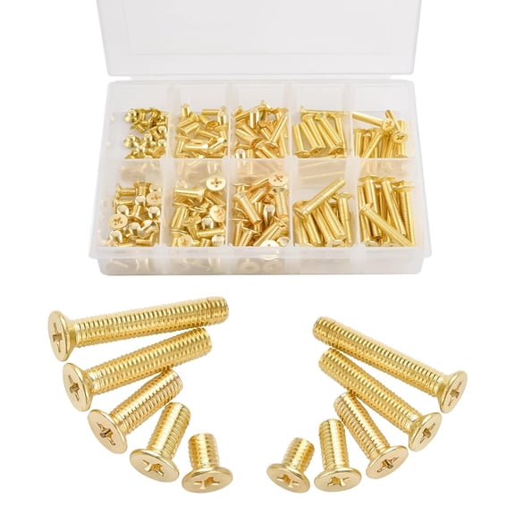 Machine Screws, 160 Pcs M4 M5 10 Sizes Brass Flat-Head Bolts Phillips Drive Machine Screws Assortment Kit