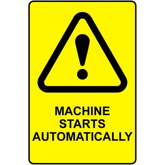 Machine Starts Automatically Metal Tin Sign - 8"x12", Industrial/Commercial Decor for Workshops, Factories