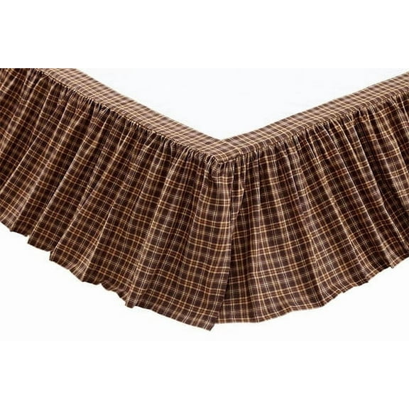 VHC Brands Prescott Plaid Cotton Rustic Split Corners Gathered Accessory, King Bed Skirt 78x80x16