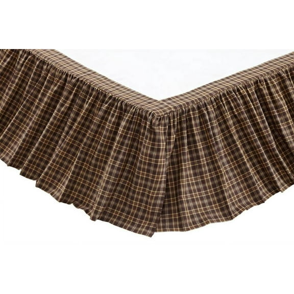 Dark Brown Rustic Bedding Plainfield Cotton Split Corners Gathered Plaid Twin Bed Skirt