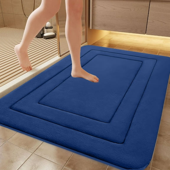 Machine Washable Absorbent Bath Mat, Soft, Non-Slip and Absorbent Bathroom Rugs Rubber Backing Floor Mat for Shower Tub Kitchen,Blue